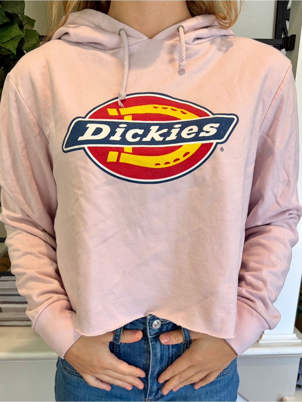Dickies Pink Cropped Logo Hoodie Sweatshirt Size Medium